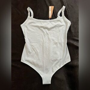 SKIMS Opal baby blue cotton jersey scoop neck thong bodysuit medium NEW NWT
